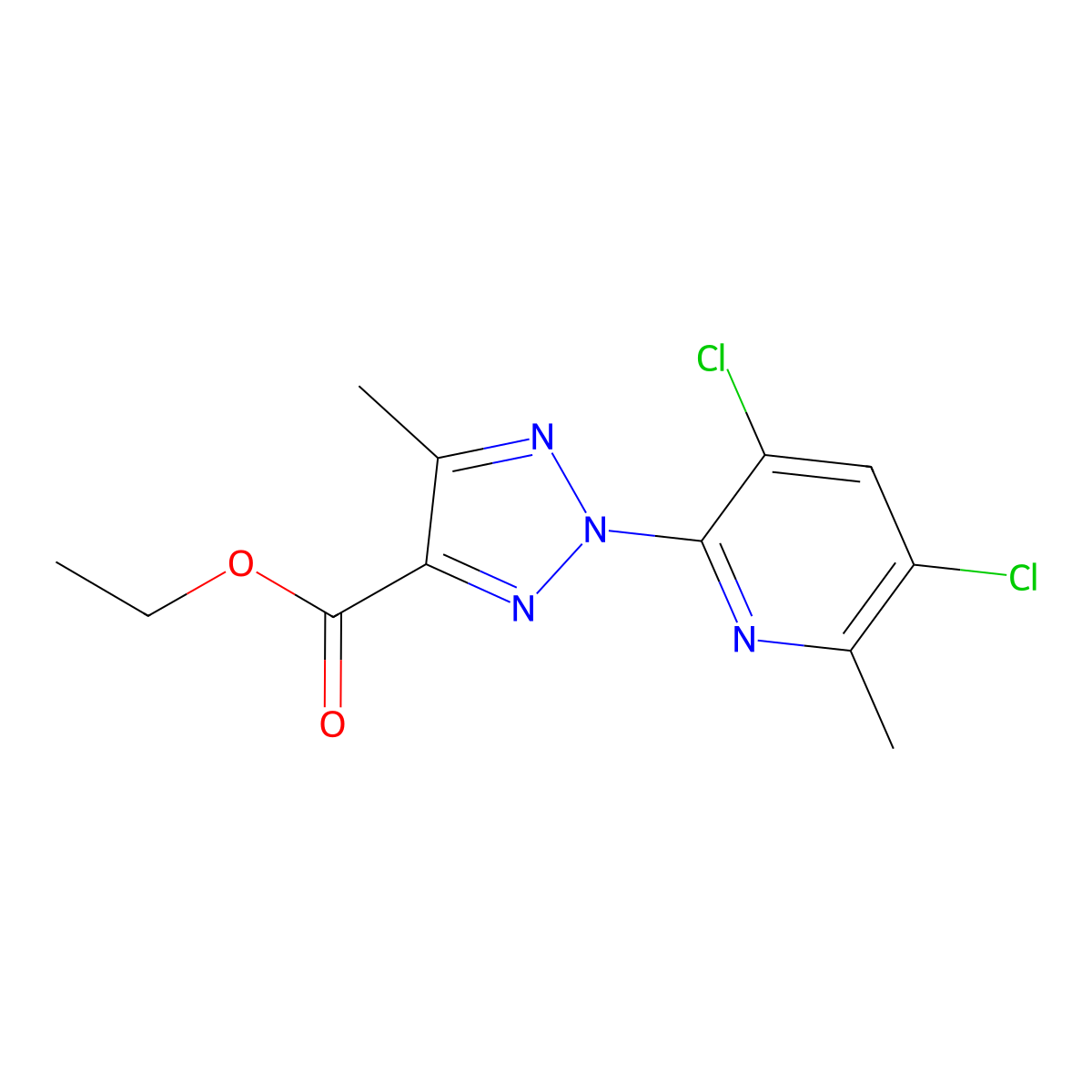 Ethyl 2-(3,5-dichloro-6-methylpyridin-2-yl)-5-methyl-2H-1,2,3-triazole-4-carboxylate molecular structure, CAS 1431727-85-3