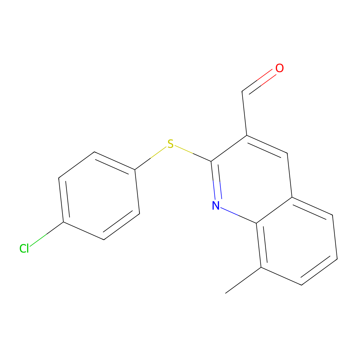 2-((4-Chlorophenyl)thio)-8-methylquinoline-3-carbaldehyde molecular structure, CAS 1431728-47-0