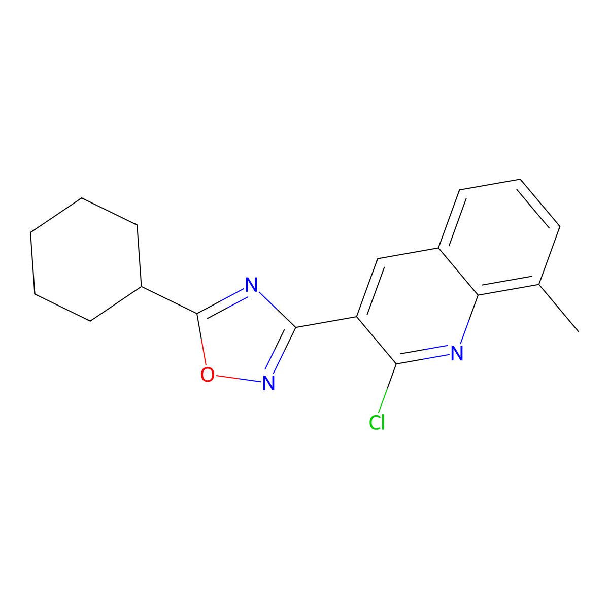 3-(2-Chloro-8-methylquinolin-3-yl)-5-cyclohexyl-1,2,4-oxadiazole molecular structure, CAS 1431728-51-6