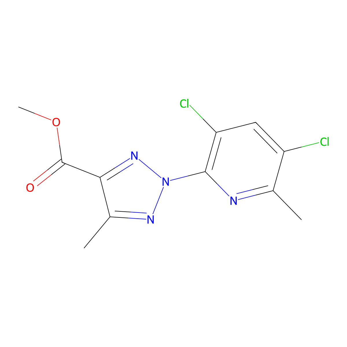 Methyl 2-(3,5-dichloro-6-methylpyridin-2-yl)-5-methyl-2H-1,2,3-triazole-4-carboxylate molecular structure, CAS 1431729-05-3