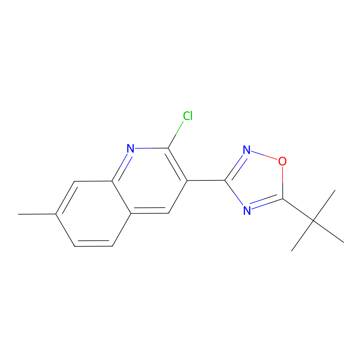5-(tert-Butyl)-3-(2-chloro-7-methylquinolin-3-yl)-1,2,4-oxadiazole molecular structure, CAS 1431729-32-6