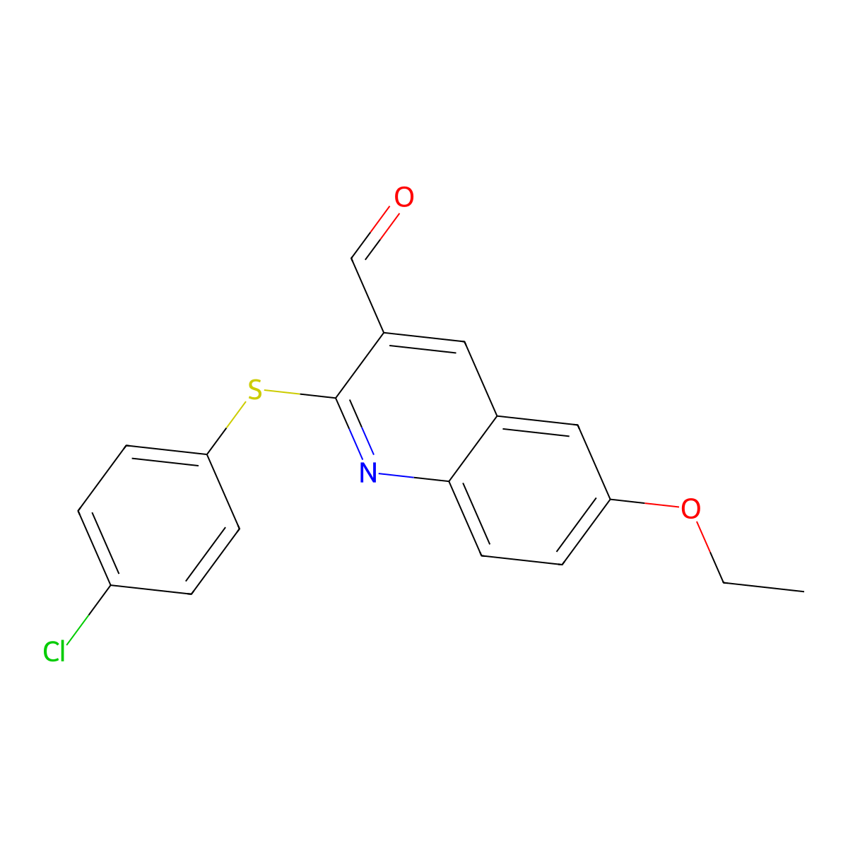 2-((4-Chlorophenyl)thio)-6-ethoxyquinoline-3-carbaldehyde molecular structure, CAS 1431729-57-5