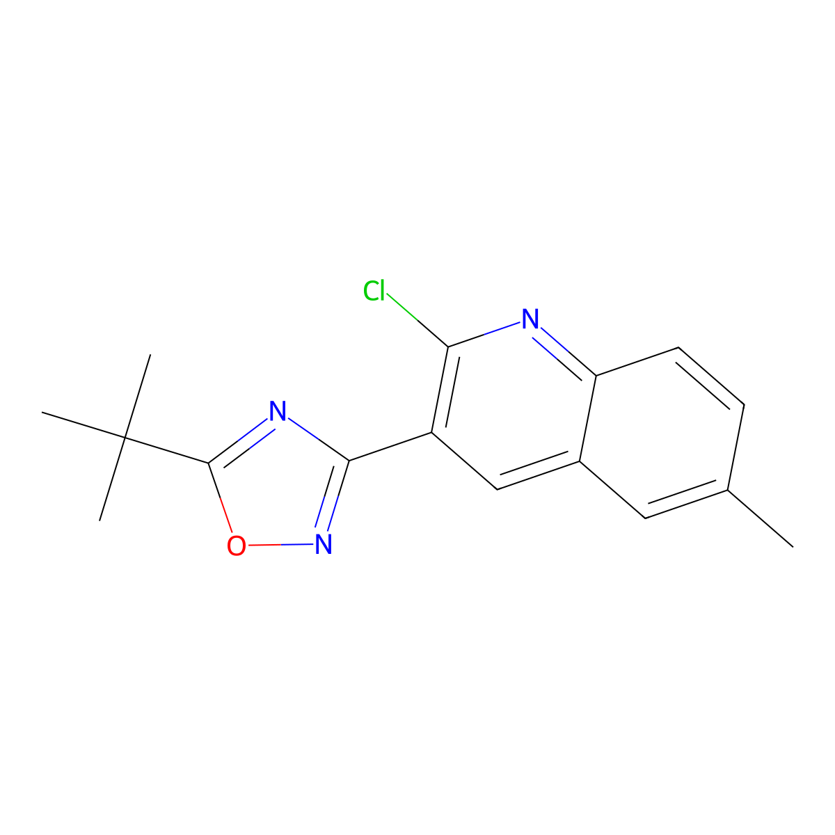 5-(tert-Butyl)-3-(2-chloro-6-methylquinolin-3-yl)-1,2,4-oxadiazole molecular structure, CAS 1431729-74-6