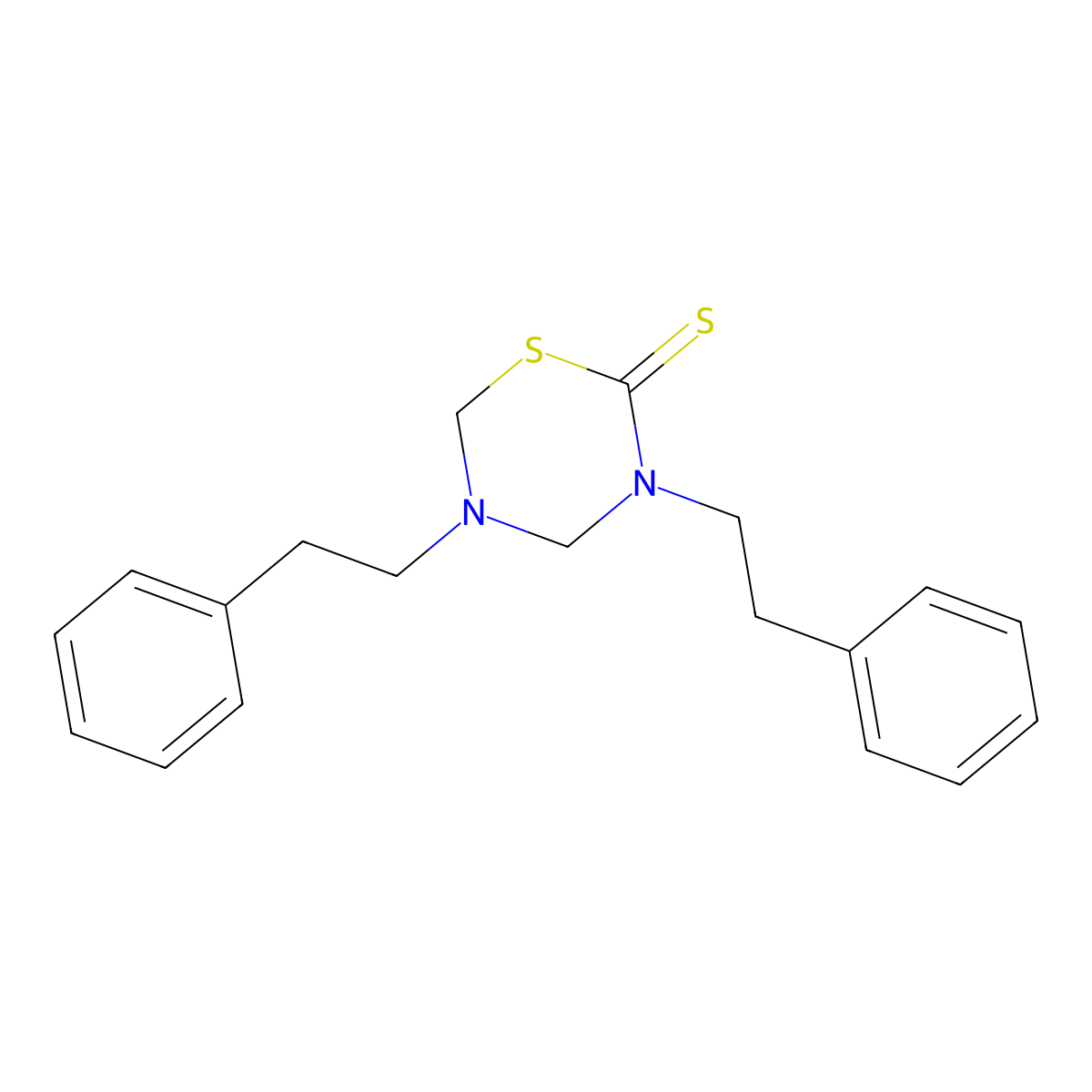 Tetrahydro-3,5-bis(2-phenylethyl)-2H-1,3,5-thiadiazine-2-thione molecular structure, CAS 14318-37-7