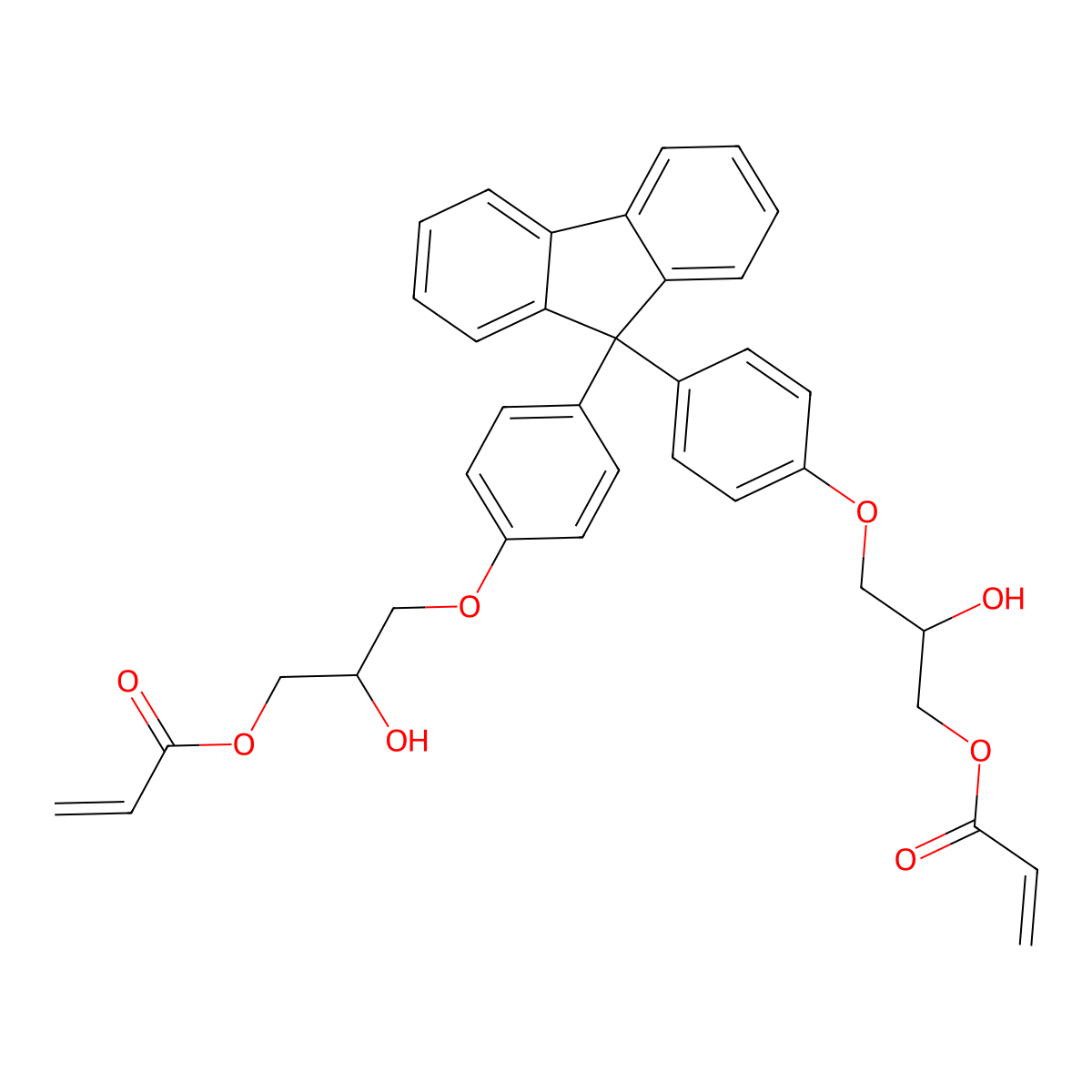 ((9H-Fluorene-9,9-diyl)bis((4,1-phenylene)oxy)-2-hydroxypropane-3,1-diyl) diprop-2-enoate molecular structure, CAS 143182-97-2