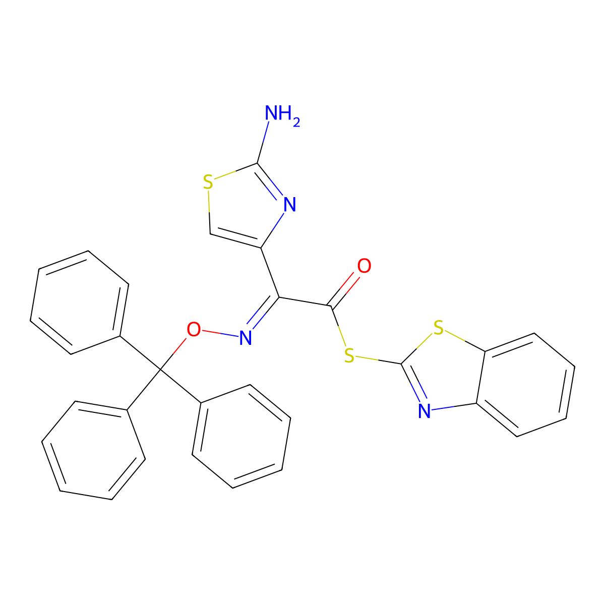 (Z)-S-Benzo[d]thiazol-2-yl 2-(2-aminothiazol-4-yl)-2-((trityloxy)imino)ethanethioate molecular structure, CAS 143183-03-3