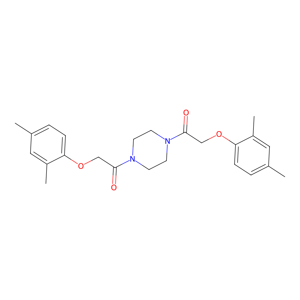 Piperazine, 1,4-bis((2,4-dimethylphenoxy)acetyl)- molecular structure, CAS 143189-96-2