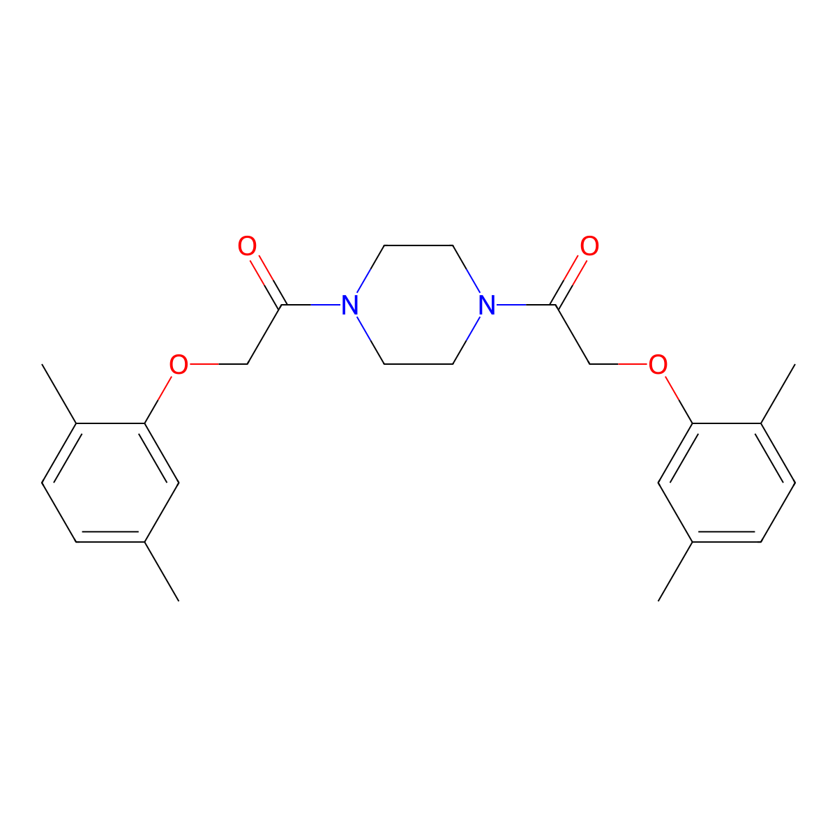 Piperazine, 1,4-bis((2,5-dimethylphenoxy)acetyl)- molecular structure, CAS 143189-97-3