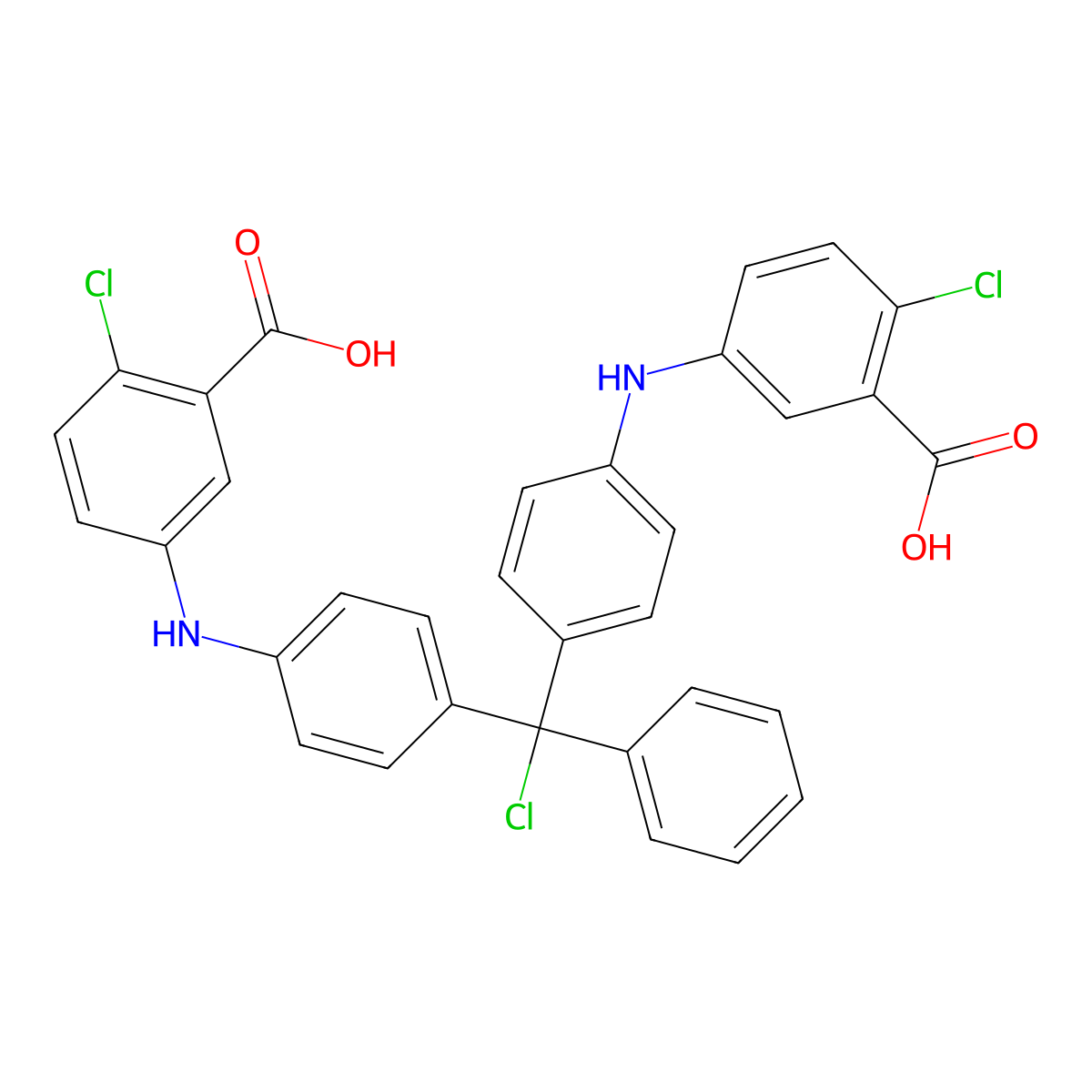 5-[4-[[4-(3-Carboxy-4-chloroanilino)phenyl]-chloro-phenylmethyl]anilino]-2-chlorobenzoic acid molecular structure, CAS 143193-31-1