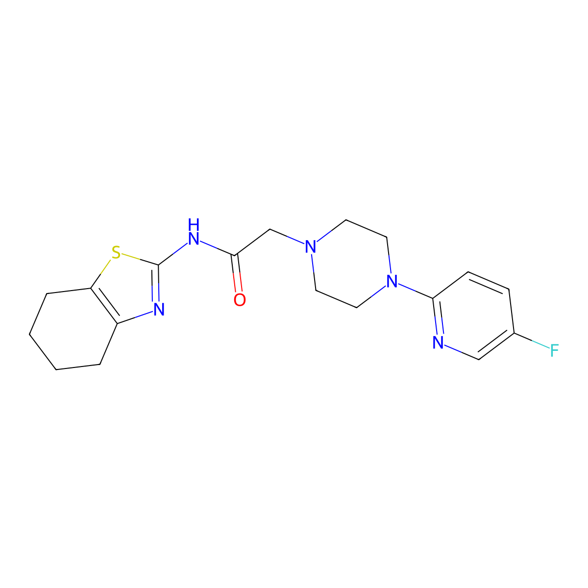 2-[4-(5-fluoropyridin-2-yl)piperazin-1-yl]-N-(4,5,6,7-tetrahydro-1,3-benzothiazol-2-yl)acetamide molecular structure, CAS 1431945-95-7
