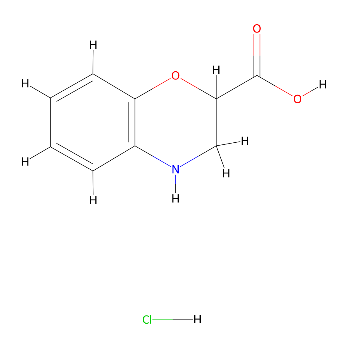 3,4-Dihydro-2H-1,4-benzoxazine-2-carboxylic acid hydrochloride molecular structure, CAS 1431947-96-4