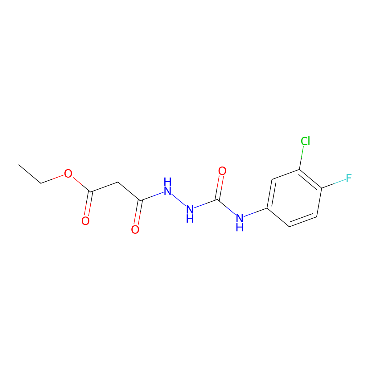 Ethyl 3-(2-(3-chloro-4-fluorophenylcarbamoyl)hydrazinyl)-3-oxopropanoate molecular structure, CAS 1431953-76-2
