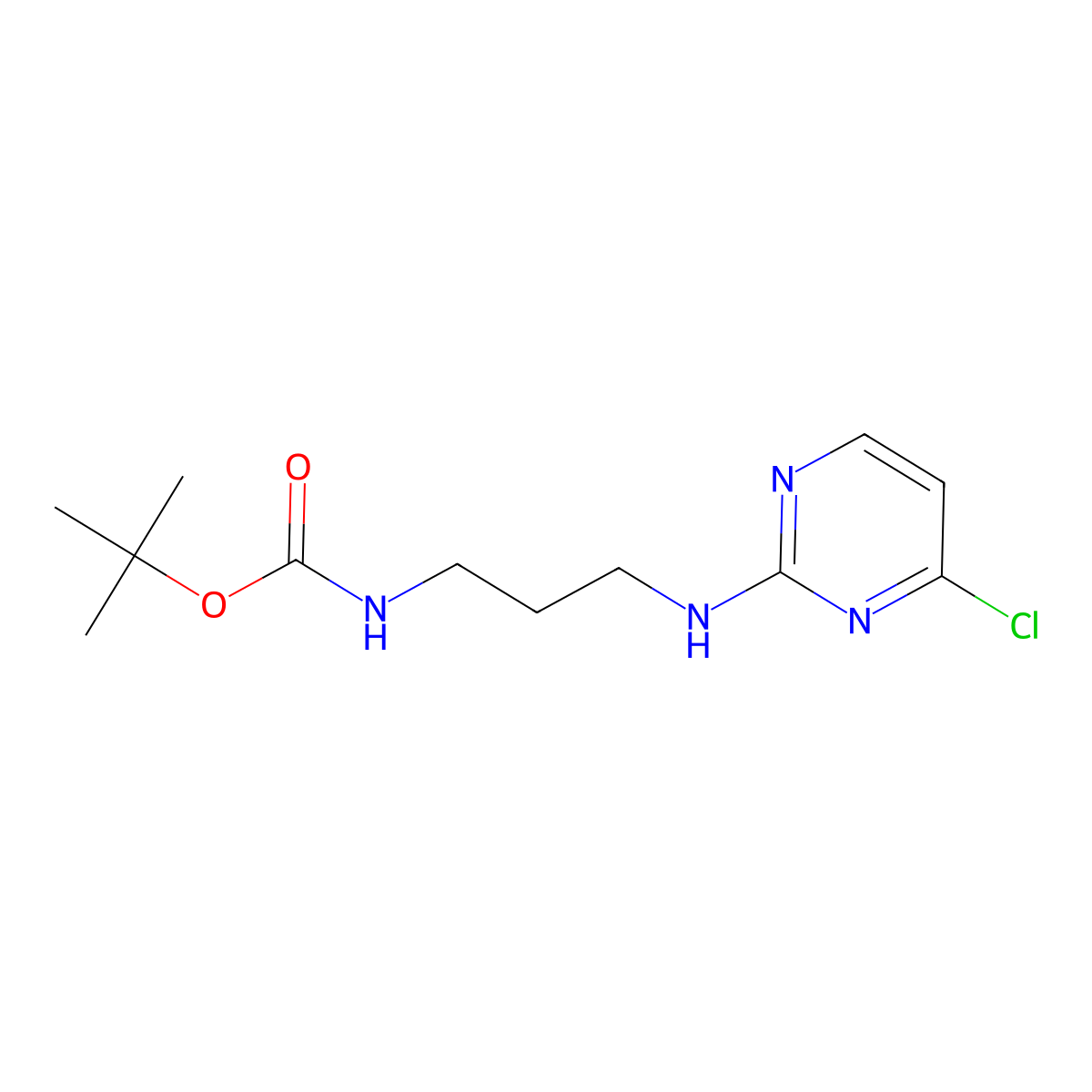 Tert-butyl (3-((4-chloropyrimidin-2-yl)amino)propyl)carbamate molecular structure, CAS 1431960-88-1