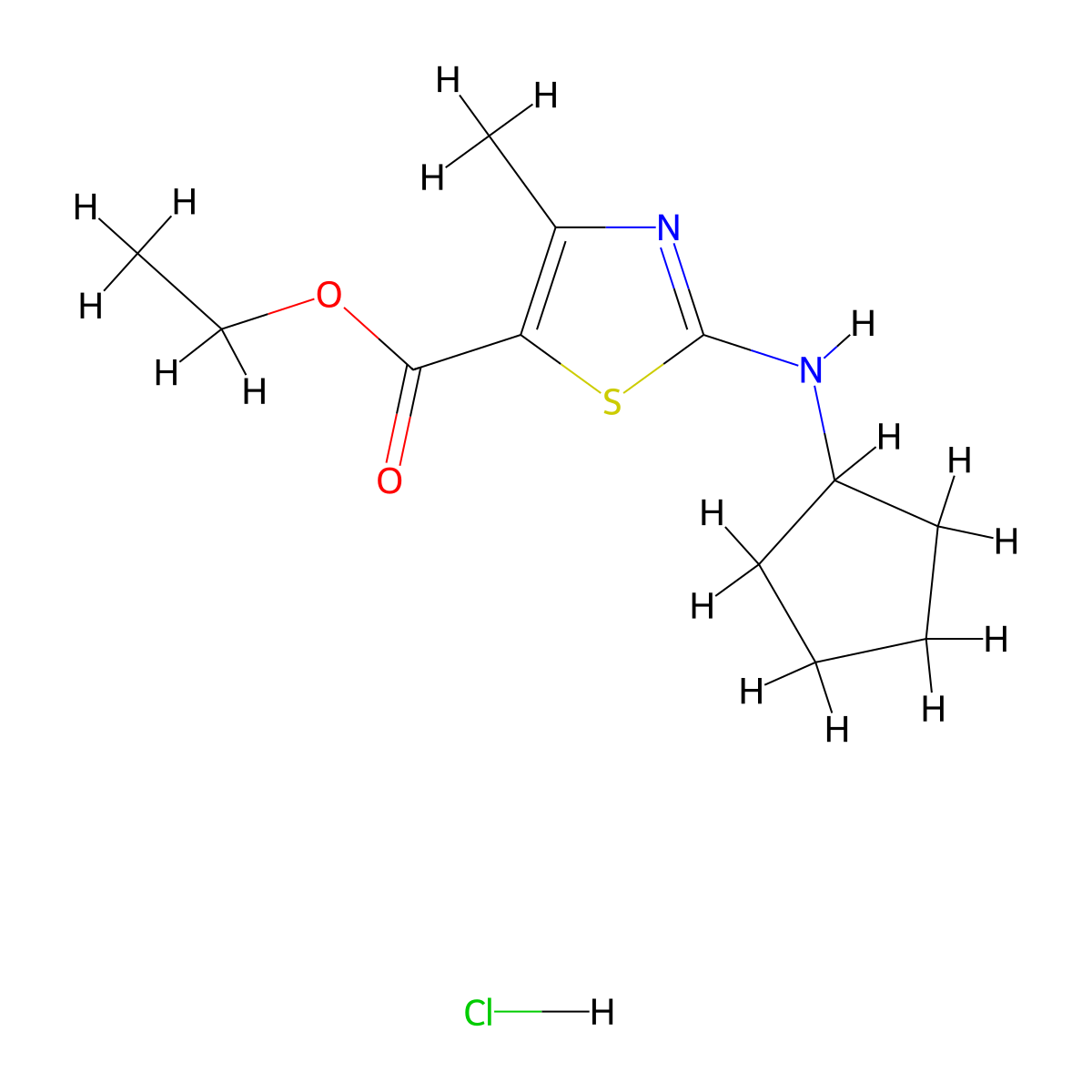 Ethyl 2-(cyclopentylamino)-4-methyl-1,3-thiazole-5-carboxylate hydrochloride molecular structure, CAS 1431962-17-2