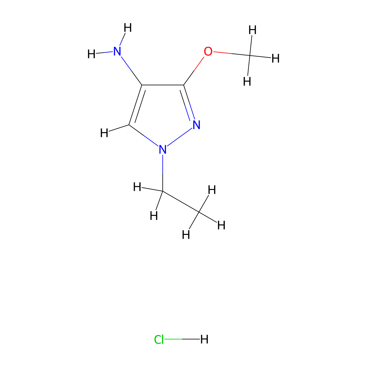 1-ethyl-3-methoxy-1H-pyrazol-4-amine hydrochloride molecular structure, CAS 1431962-44-5