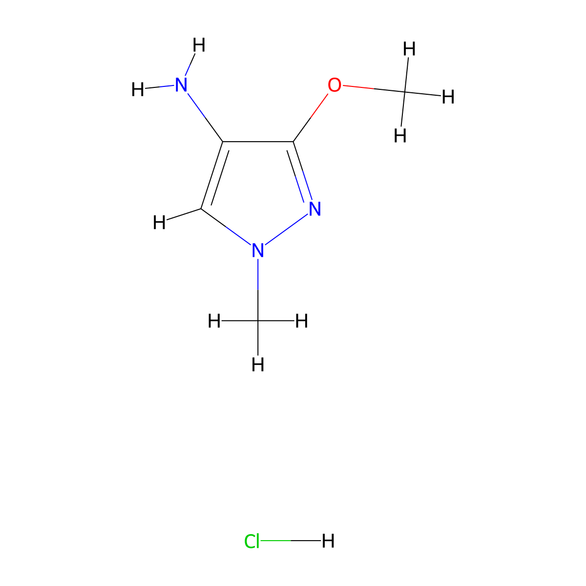 3-methoxy-1-methyl-1H-pyrazol-4-amine hydrochloride molecular structure, CAS 1431962-46-7