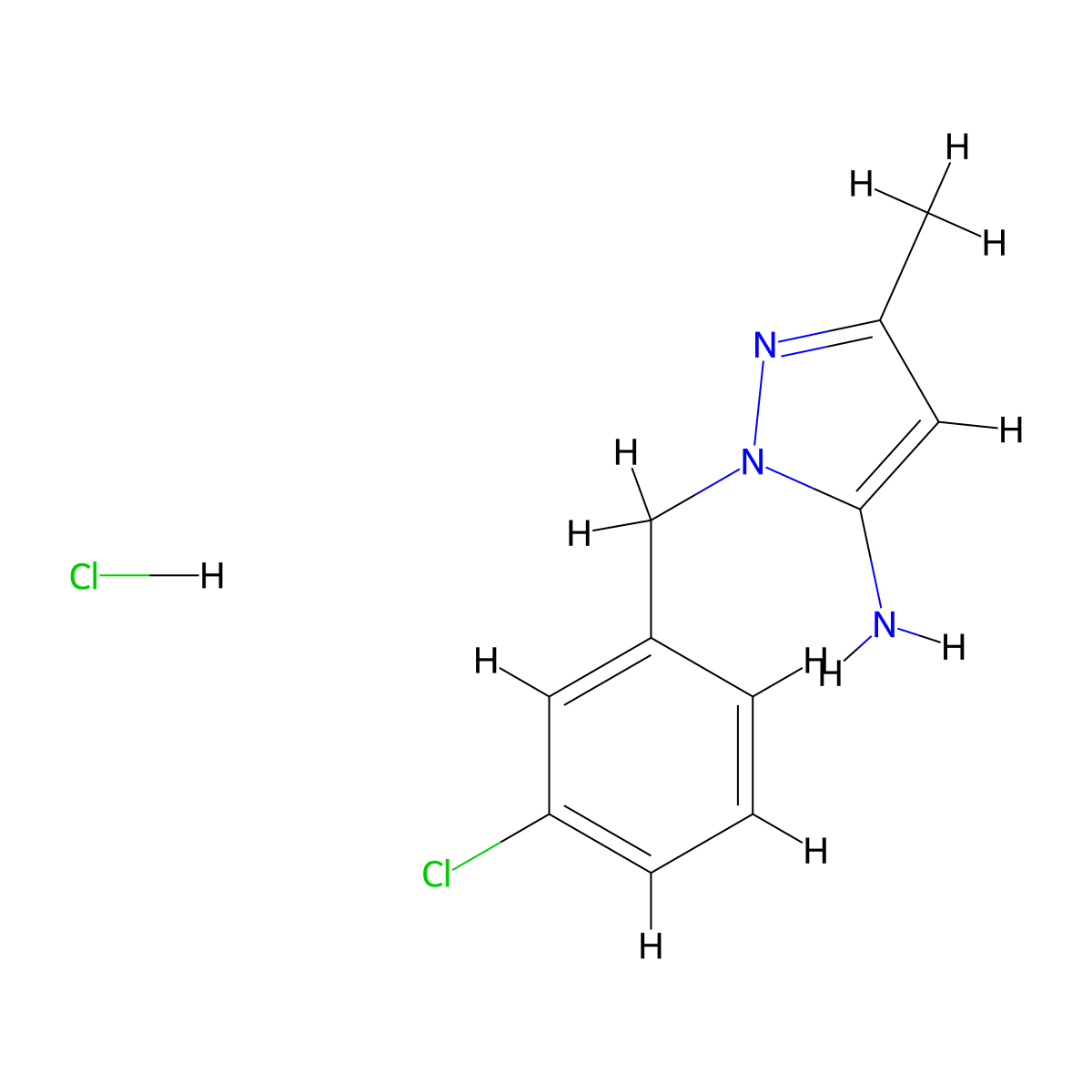 1-[(3-chlorophenyl)methyl]-3-methyl-1H-pyrazol-5-amine hydrochloride molecular structure, CAS 1431962-56-9