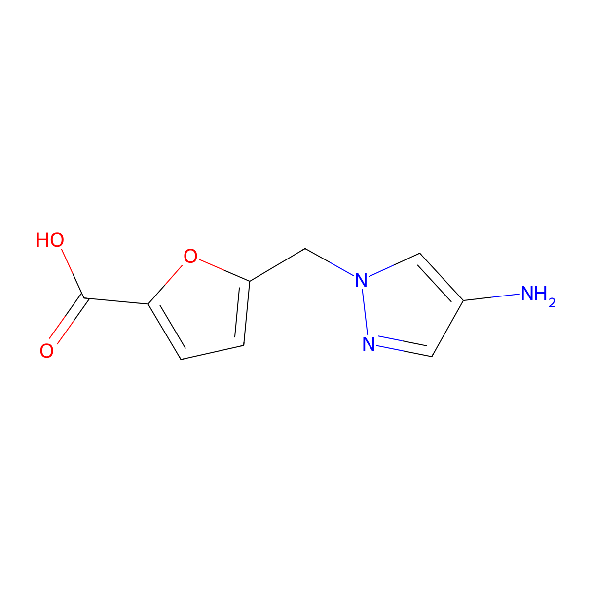 5-[(4-amino-1H-pyrazol-1-yl)methyl]furan-2-carboxylic acid molecular structure, CAS 1431962-58-1