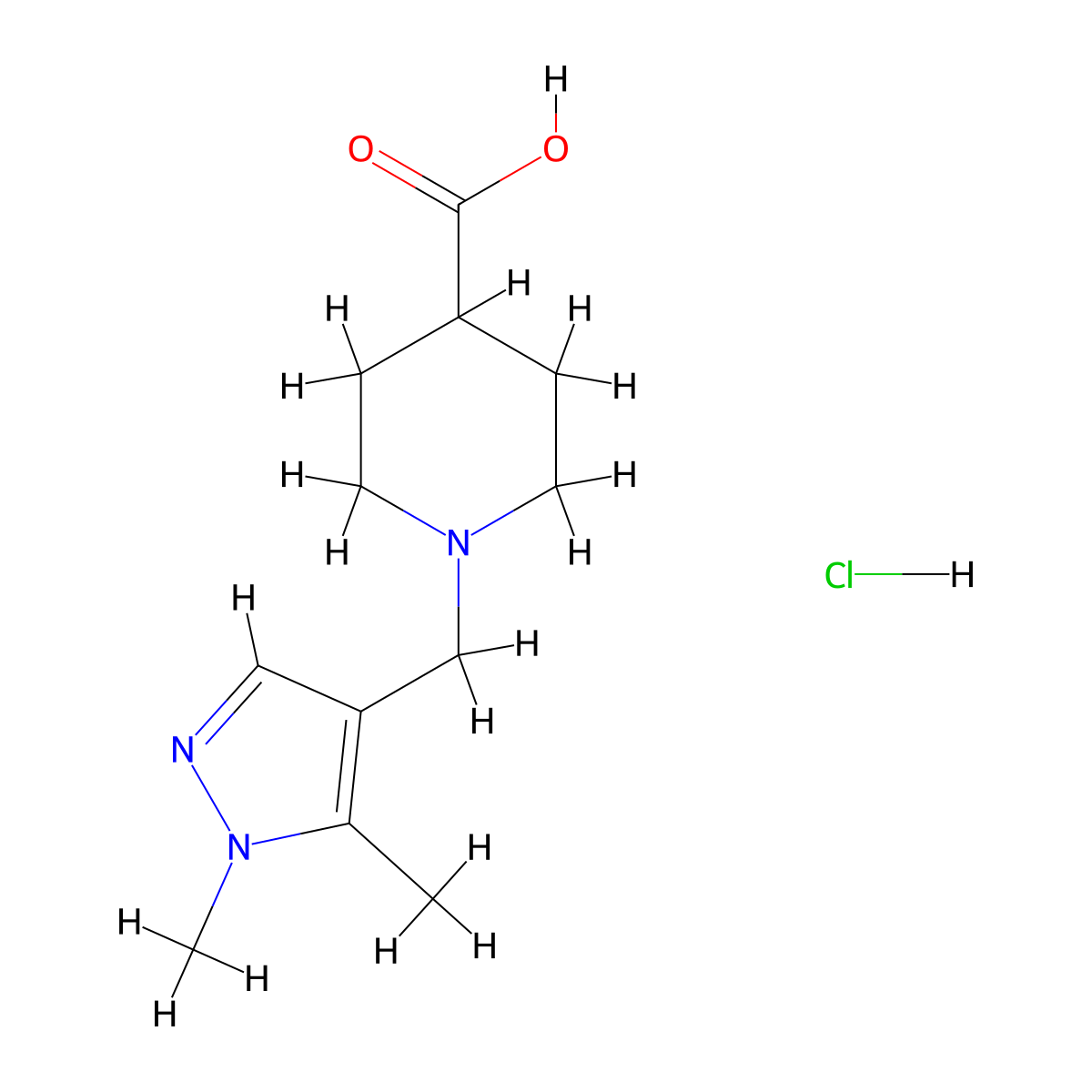 1-[(1,5-Dimethyl-1H-pyrazol-4-yl)methyl]piperidine-4-carboxylic acid hydrochloride molecular structure, CAS 1431962-86-5