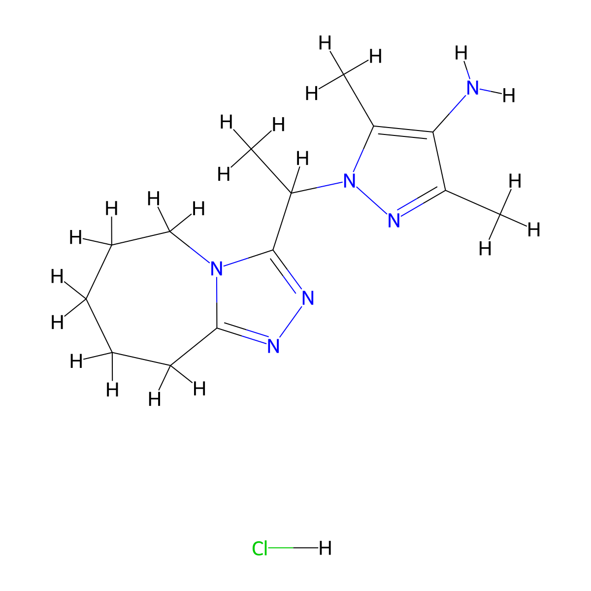 3,5-Dimethyl-1-[1-(6,7,8,9-tetrahydro-5H-[1,2,4]triazolo[4,3-a]azepin-3-yl)ethyl]-1h-pyrazol-4-amine hydrochloride molecular structure, CAS 1431962-87-6