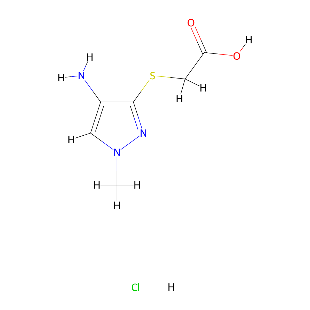 2-[(4-amino-1-methyl-1H-pyrazol-3-yl)sulfanyl]acetic acid hydrochloride molecular structure, CAS 1431963-07-3