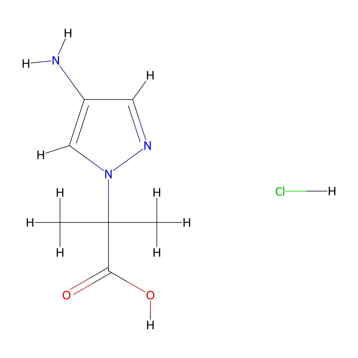 2-(4-amino-1H-pyrazol-1-yl)-2-methylpropanoic acid hydrochloride molecular structure, CAS 1431963-16-4