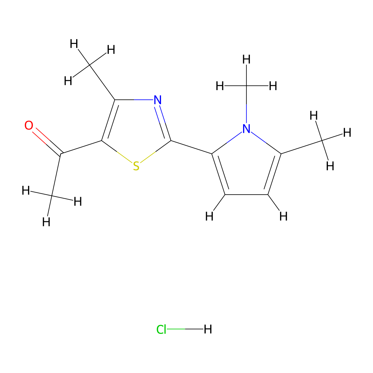 1-[2-(1,5-dimethyl-1H-pyrrol-2-yl)-4-methyl-1,3-thiazol-5-yl]ethan-1-one hydrochloride molecular structure, CAS 1431963-17-5