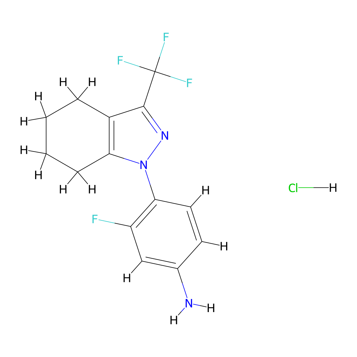 3-fluoro-4-[3-(trifluoromethyl)-4,5,6,7-tetrahydro-1H-indazol-1-yl]aniline hydrochloride molecular structure, CAS 1431963-23-3