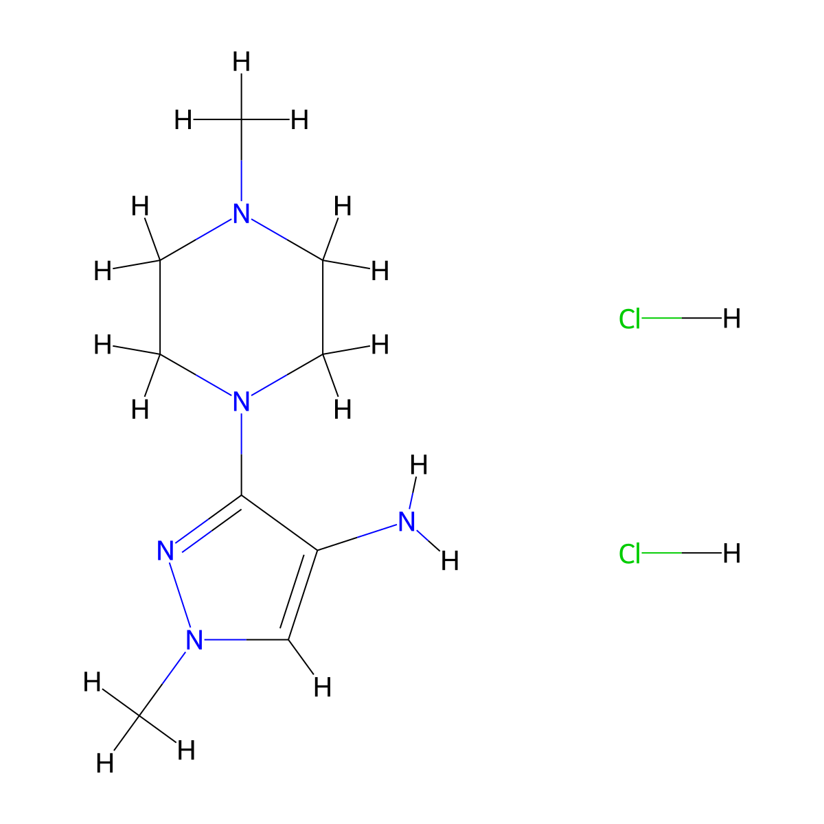 1-Methyl-3-(4-methylpiperazin-1-yl)-1H-pyrazol-4-amine dihydrochloride molecular structure, CAS 1431963-27-7