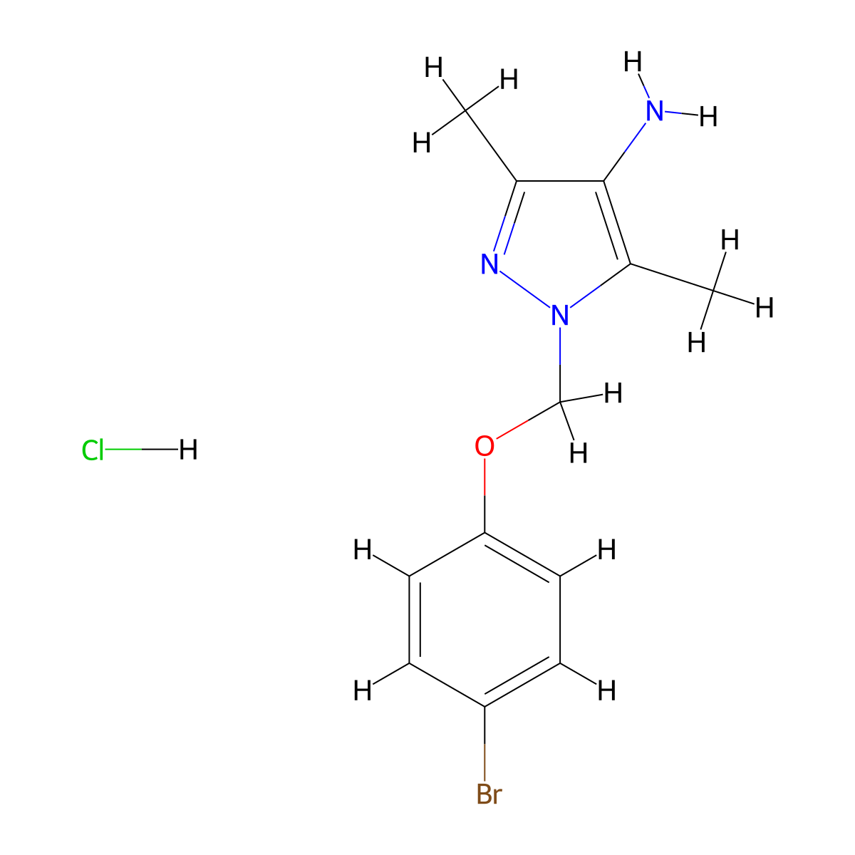1-[(4-Bromophenoxy)methyl]-3,5-dimethyl-1H-pyrazol-4-amine hydrochloride molecular structure, CAS 1431963-28-8