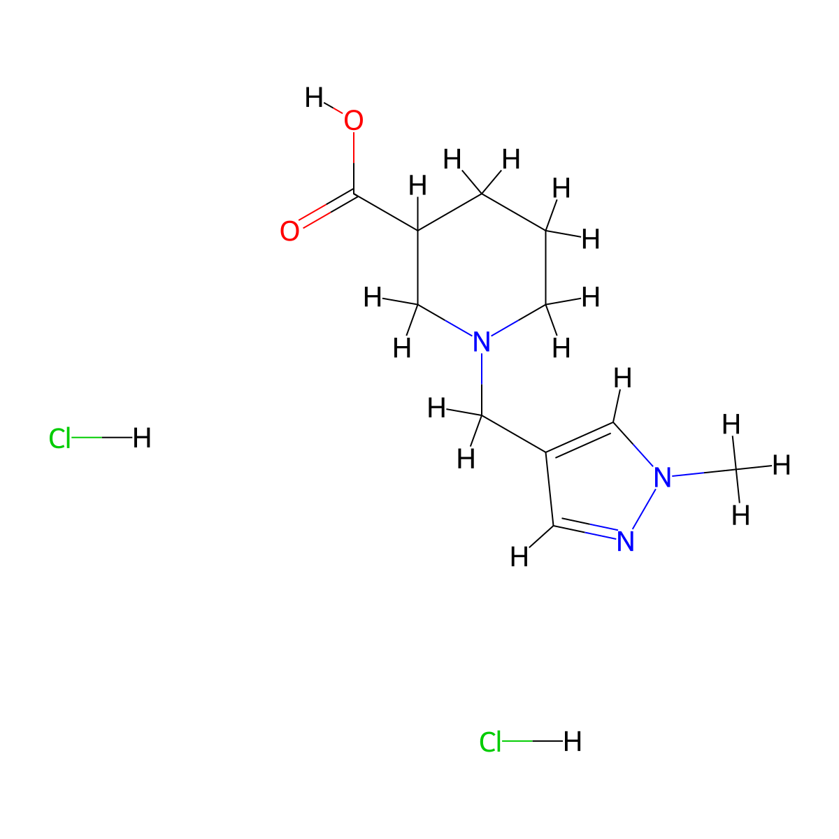 1-[(1-methyl-1H-pyrazol-4-yl)methyl]piperidine-3-carboxylic acid dihydrochloride molecular structure, CAS 1431963-32-4