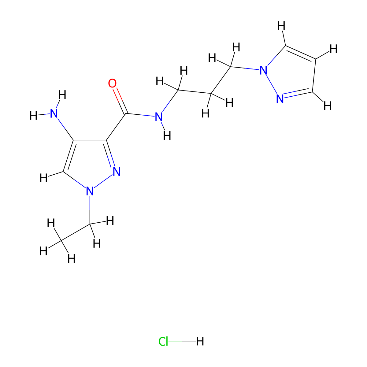 4-Amino-1-ethyl-N-[3-(1H-pyrazol-1-yl)propyl]-1h-pyrazole-3-carboxamide hydrochloride molecular structure, CAS 1431963-40-4