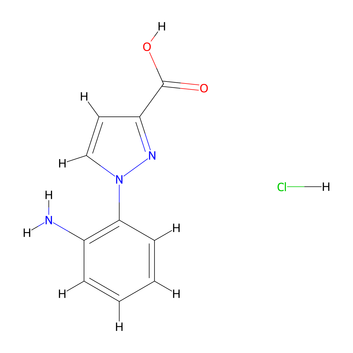 1-(2-Aminophenyl)-1H-pyrazole-3-carboxylic acid hydrochloride molecular structure, CAS 1431963-42-6