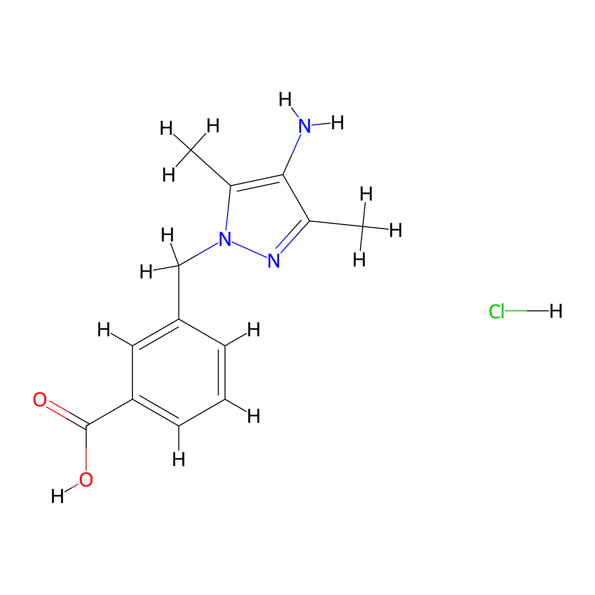 3-[(4-Amino-3,5-dimethyl-1H-pyrazol-1-yl)methyl]benzoic acid hydrochloride molecular structure, CAS 1431963-49-3