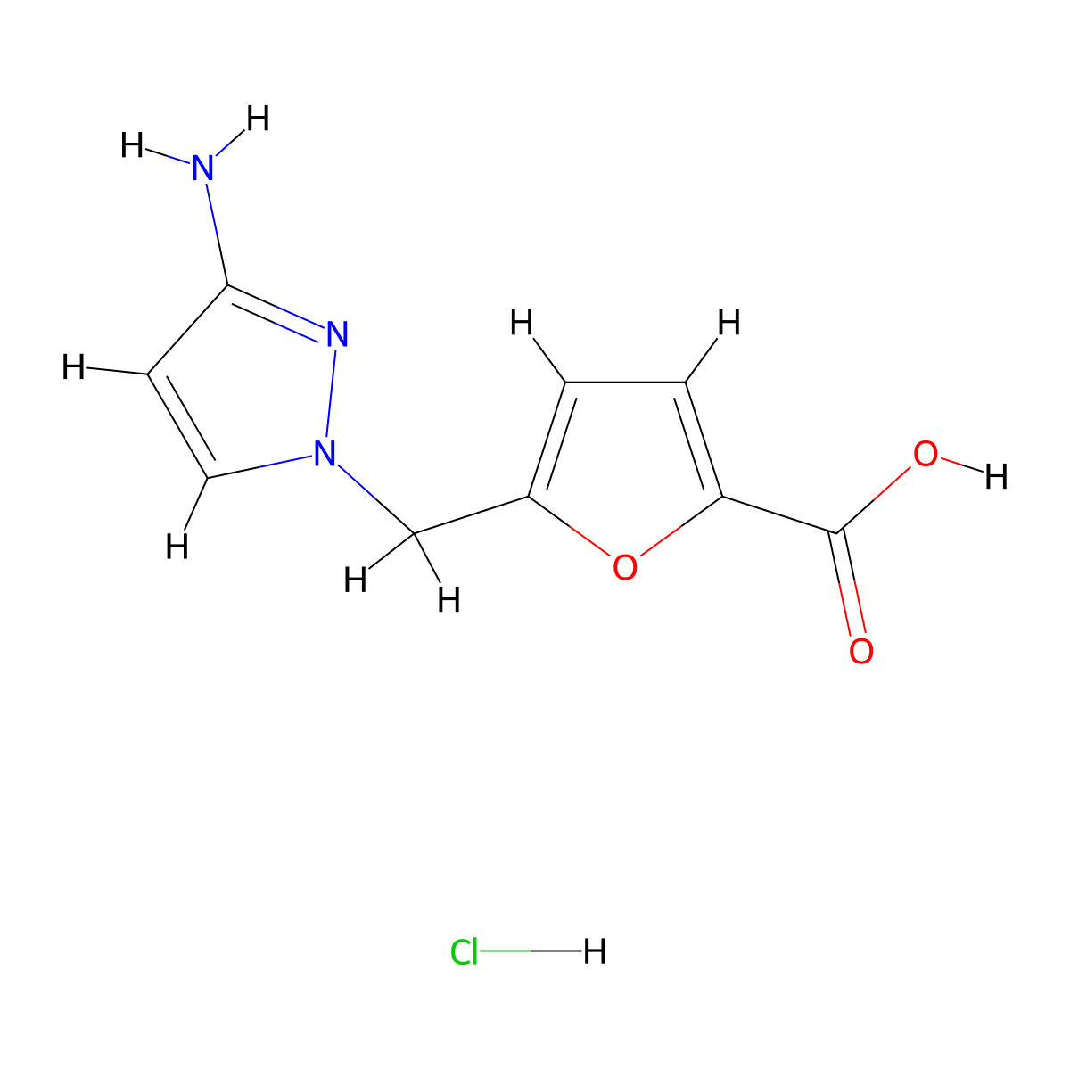 5-[(3-Amino-1H-pyrazol-1-yl)methyl]-2-furoic acid hydrochloride molecular structure, CAS 1431963-63-1