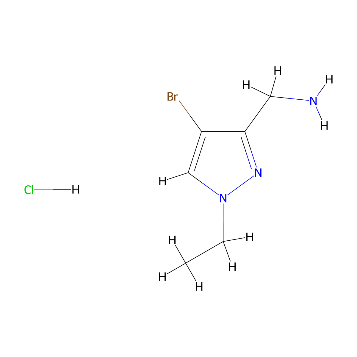 (4-Bromo-1-ethyl-1H-pyrazol-3-yl)methanamine hydrochloride molecular structure, CAS 1431963-64-2