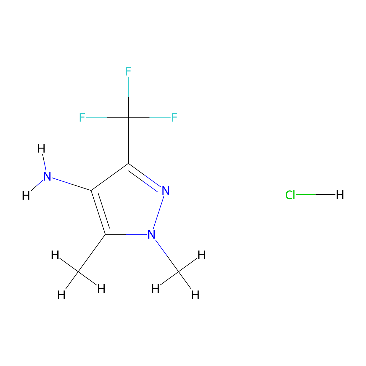1,5-Dimethyl-3-(trifluoromethyl)-1H-pyrazol-4-amine hydrochloride molecular structure, CAS 1431963-69-7