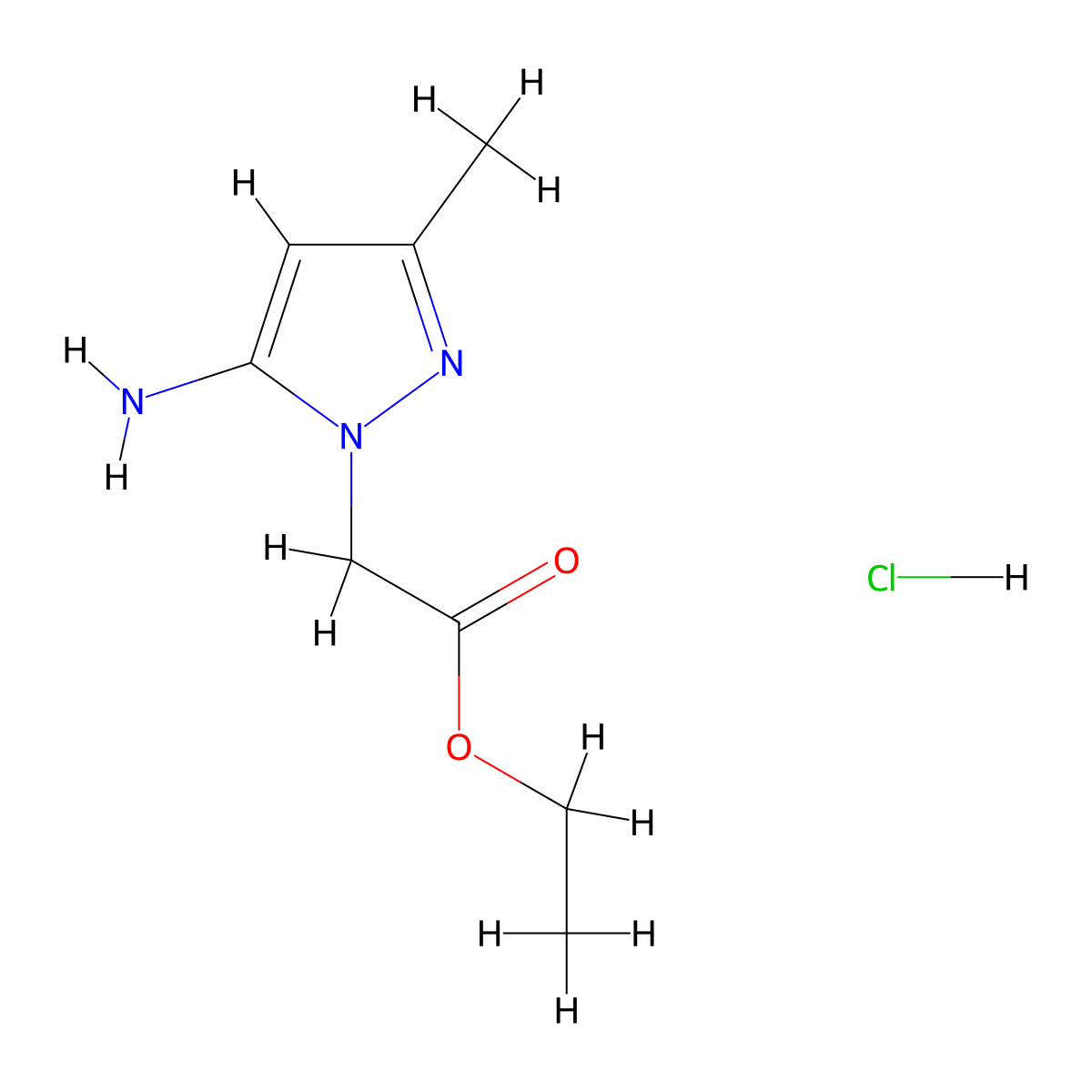 Ethyl 2-(5-amino-3-methyl-1H-pyrazol-1-yl)acetate hydrochloride molecular structure, CAS 1431963-71-1