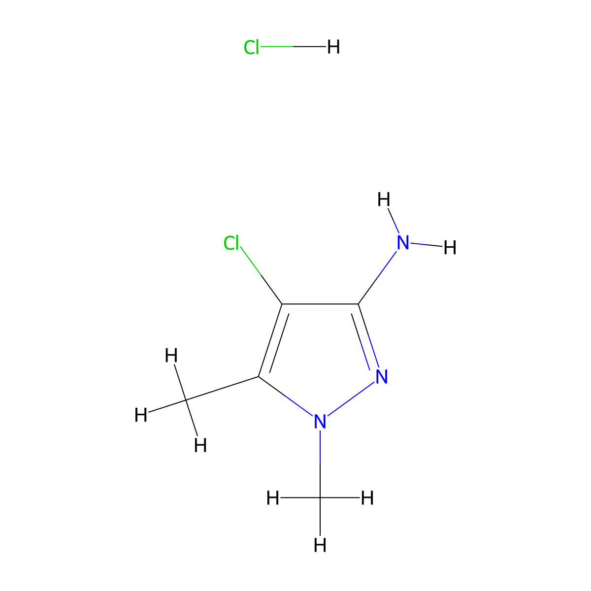 4-Chloro-1,5-dimethylpyrazol-3-amine;hydrochloride molecular structure, CAS 1431963-72-2
