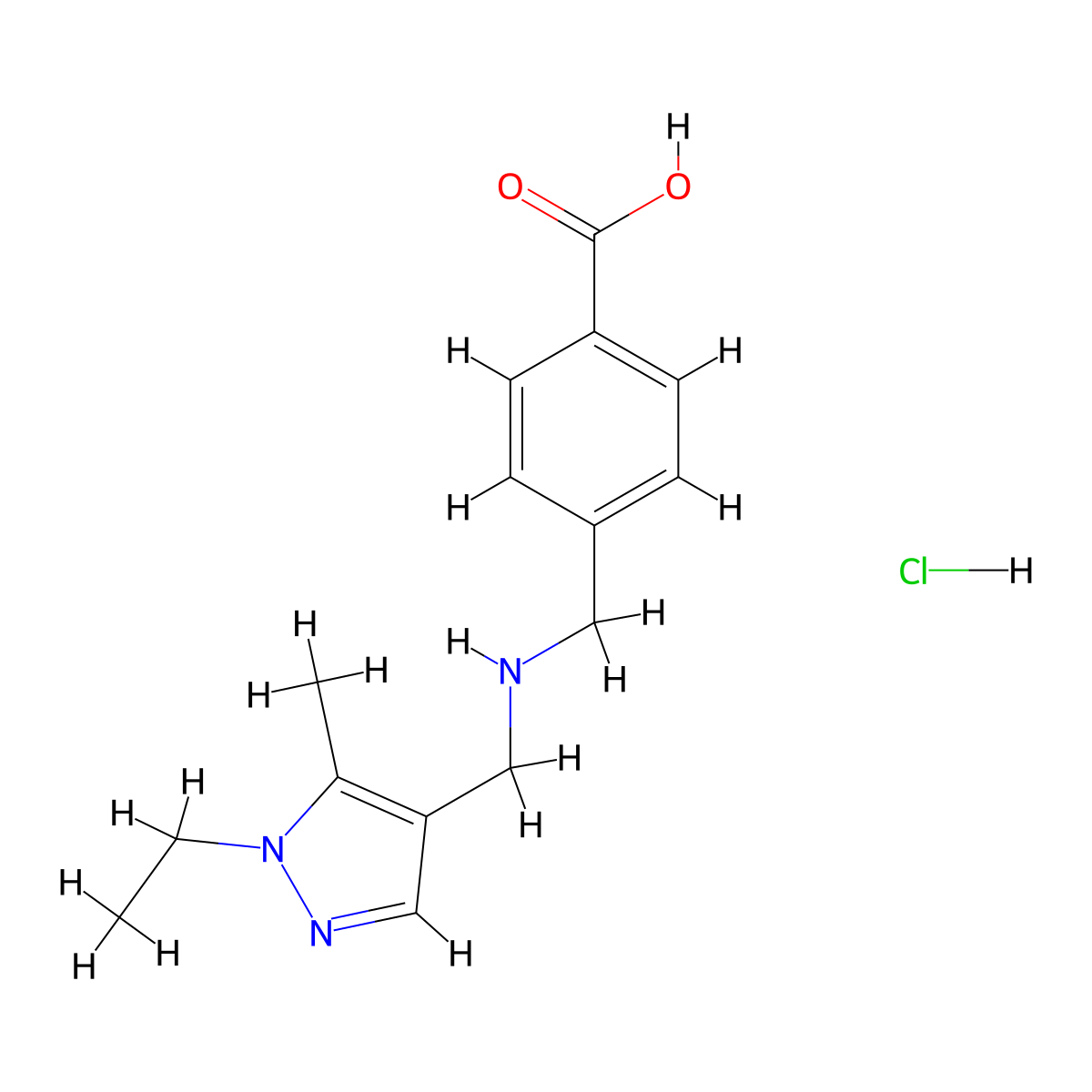 4-({[(1-Ethyl-5-methyl-1H-pyrazol-4-yl)methyl]amino}methyl)benzoic acid hydrochloride molecular structure, CAS 1431963-81-3