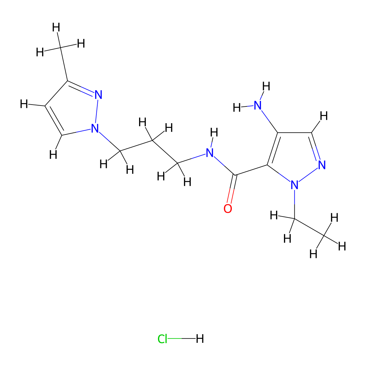 4-Amino-1-ethyl-N-[3-(3-methyl-1H-pyrazol-1-yl)propyl]-1h-pyrazole-5-carboxamide hydrochloride molecular structure, CAS 1431963-86-8