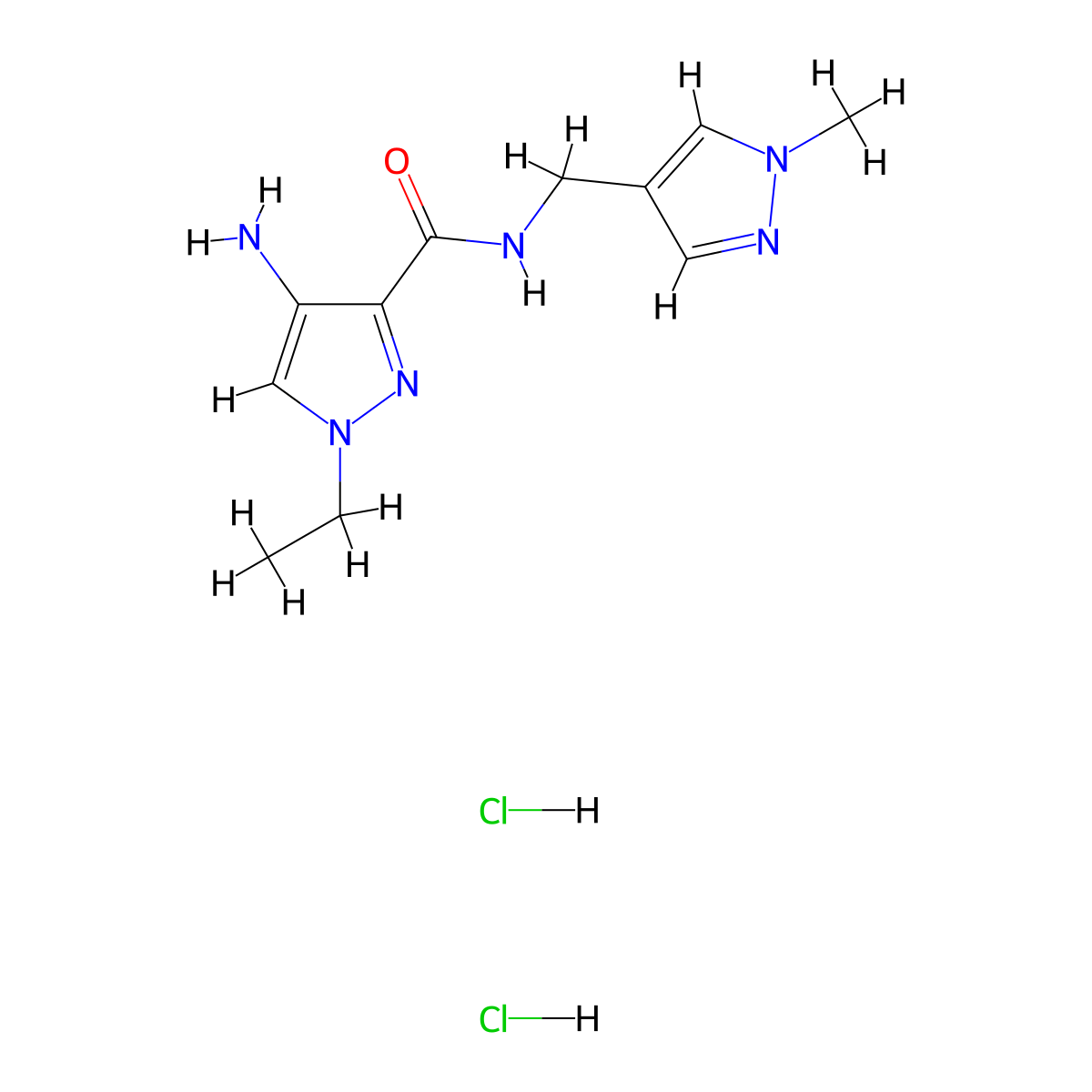4-Amino-1-ethyl-N-[(1-methyl-1H-pyrazol-4-yl)methyl]-1h-pyrazole-3-carboxamide dihydrochloride molecular structure, CAS 1431963-91-5