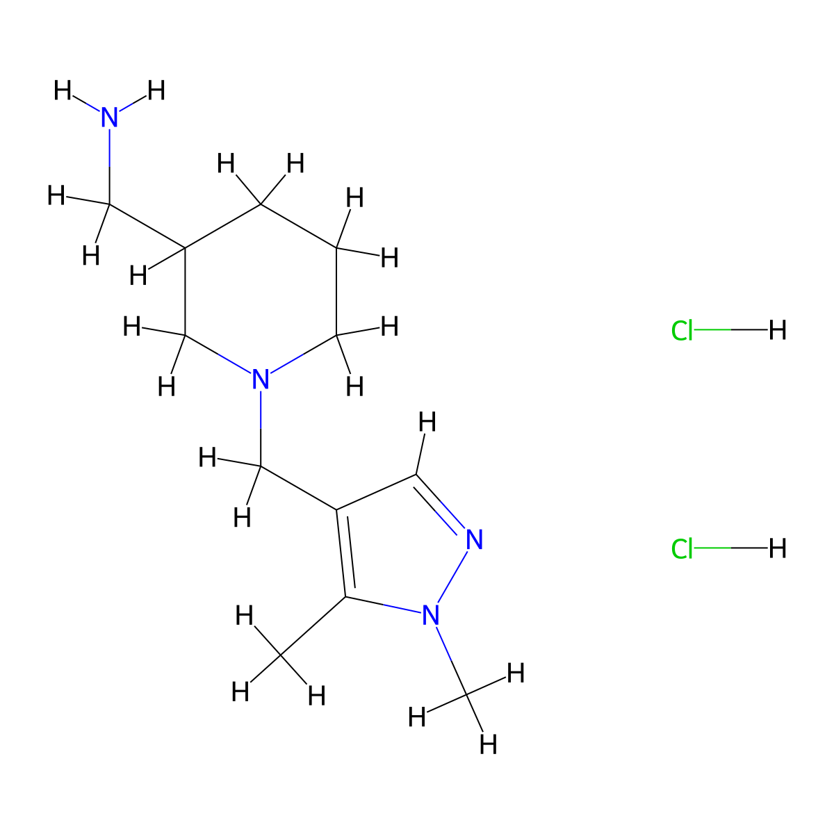 ({1-[(1,5-Dimethyl-1H-pyrazol-4-yl)methyl]piperidin-3-yl}methyl)amine dihydrochloride molecular structure, CAS 1431963-95-9