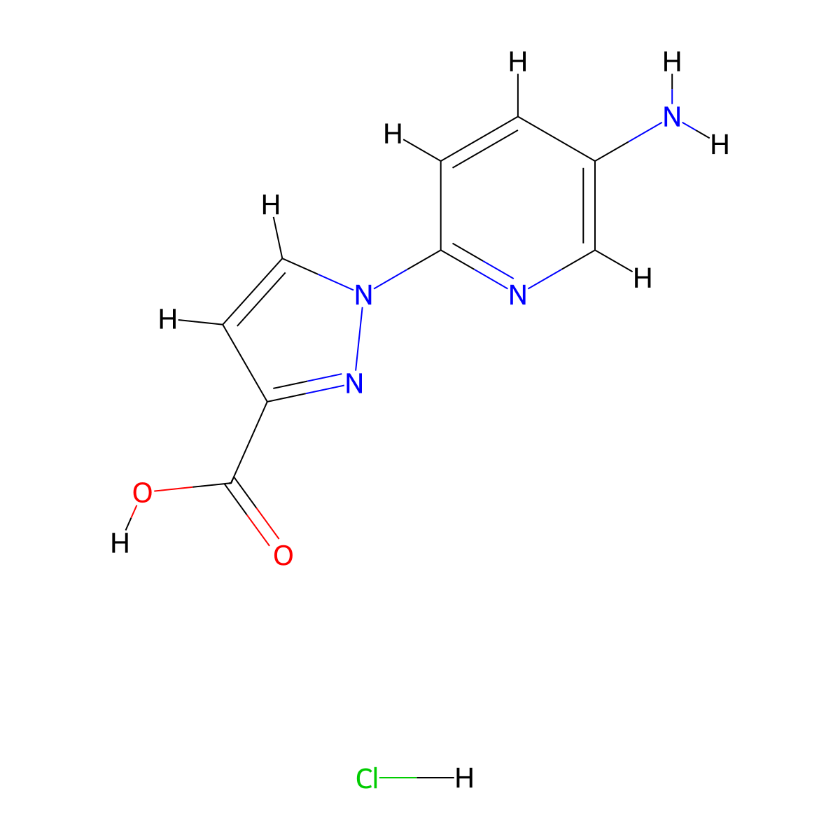 1-(5-Amino-2-pyridinyl)pyrazole-3-carboxylic acid;hydrochloride molecular structure, CAS 1431964-12-3