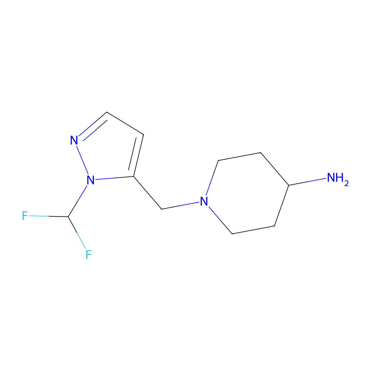 1-{[1-(difluoromethyl)-1H-pyrazol-5-yl]methyl}piperidin-4-amine molecular structure, CAS 1431964-14-5