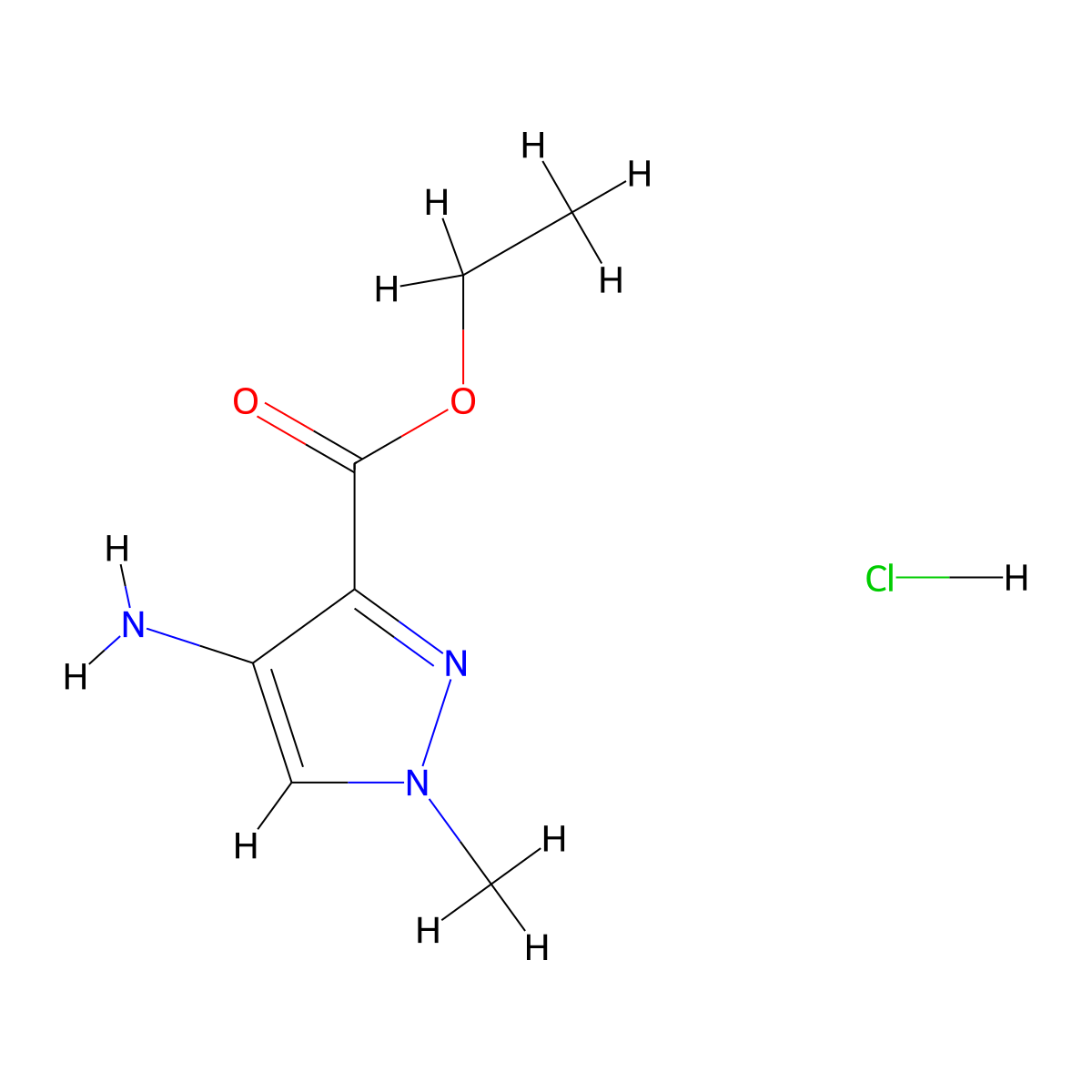 Ethyl 4-amino-1-methyl-1H-pyrazole-3-carboxylate hydrochloride molecular structure, CAS 1431964-15-6