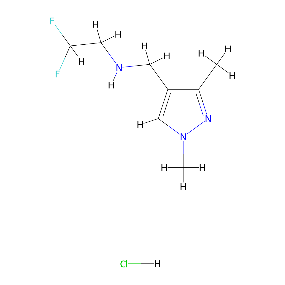 N-[(1,3-Dimethyl-1H-pyrazol-4-yl)methyl]-2,2-difluoroethanamine hydrochloride molecular structure, CAS 1431964-17-8