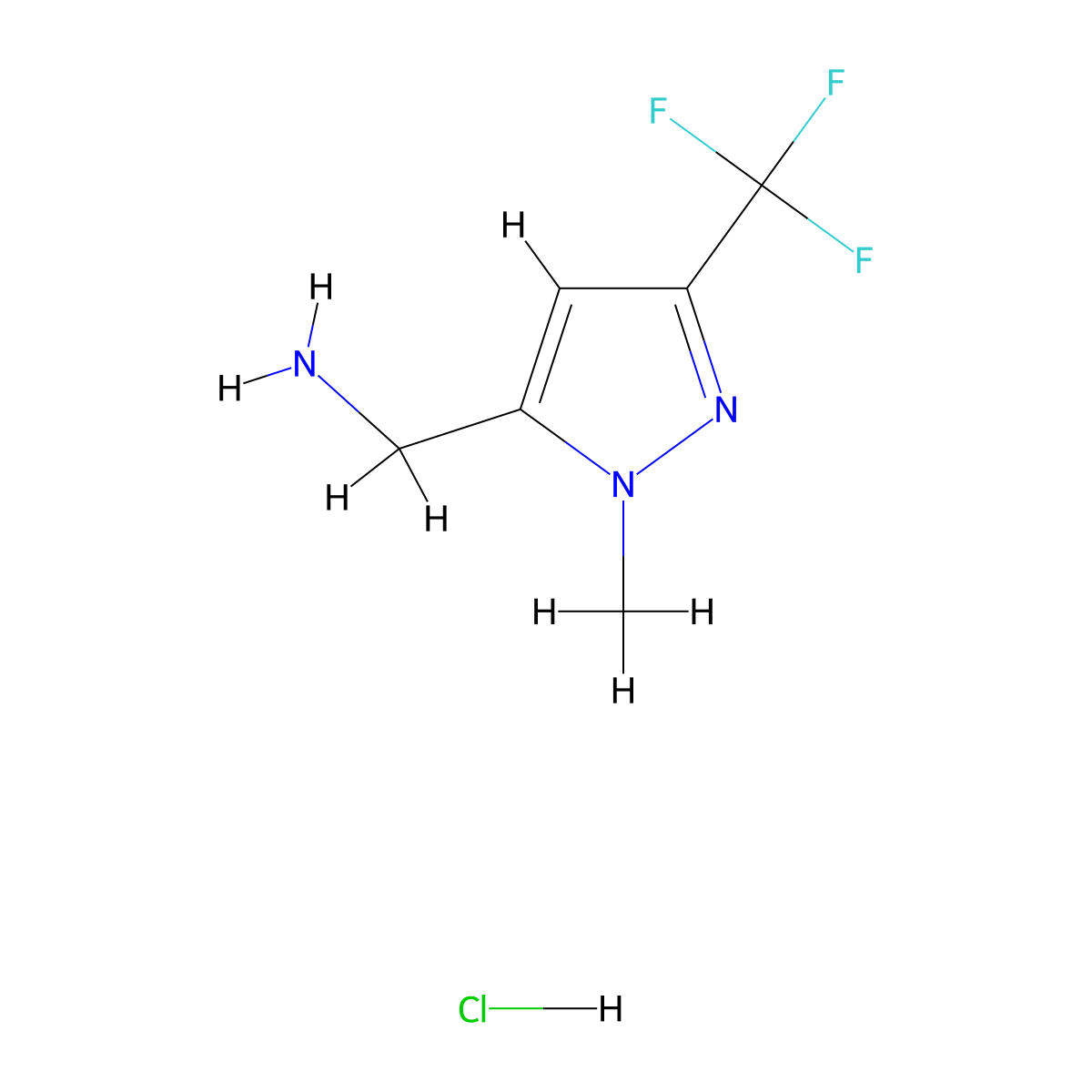 [1-methyl-3-(trifluoromethyl)-1H-pyrazol-5-yl]methanamine hydrochloride molecular structure, CAS 1431964-21-4