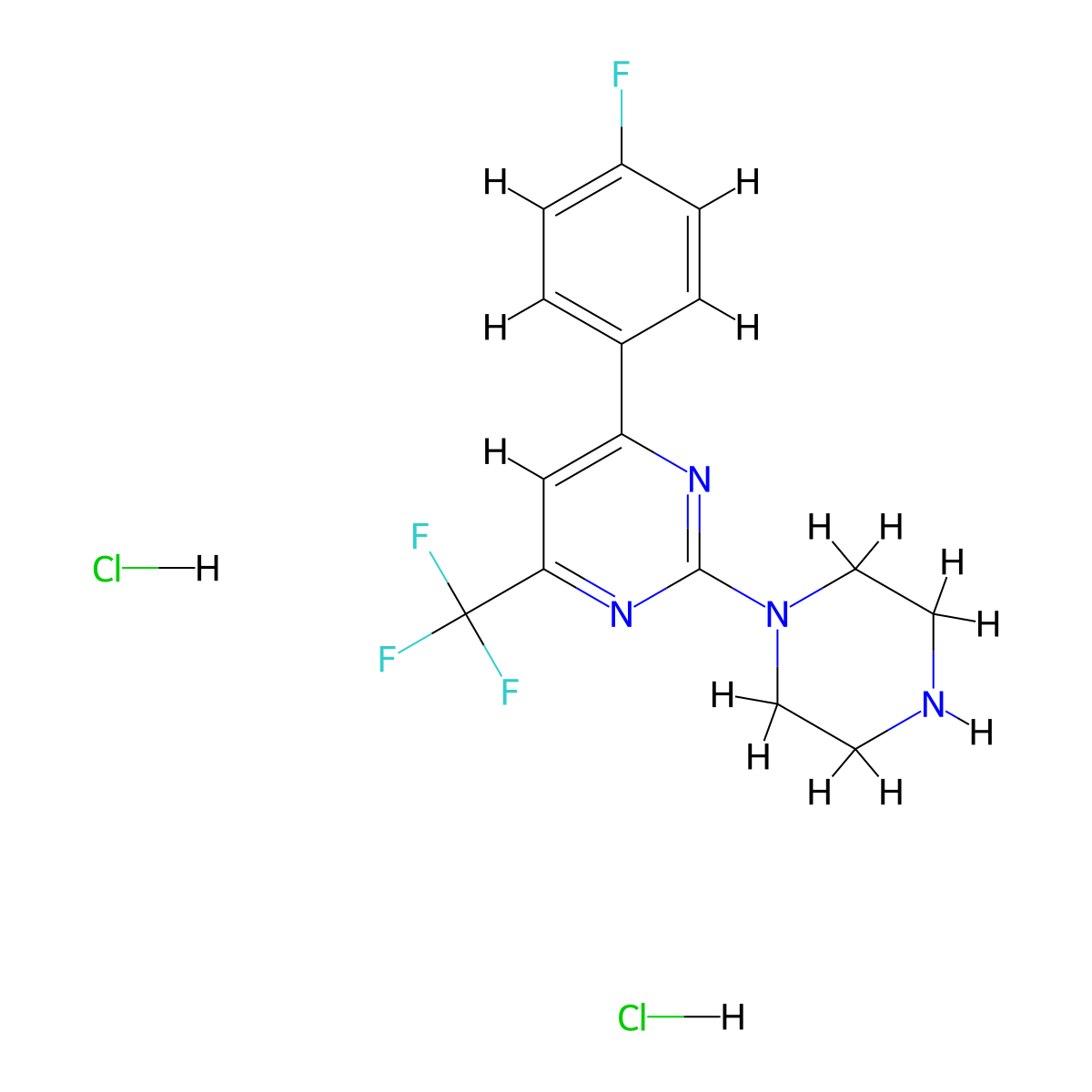 4-(4-Fluorophenyl)-2-piperazin-1-yl-6-(trifluoromethyl)pyrimidine dihydrochloride molecular structure, CAS 1431964-24-7