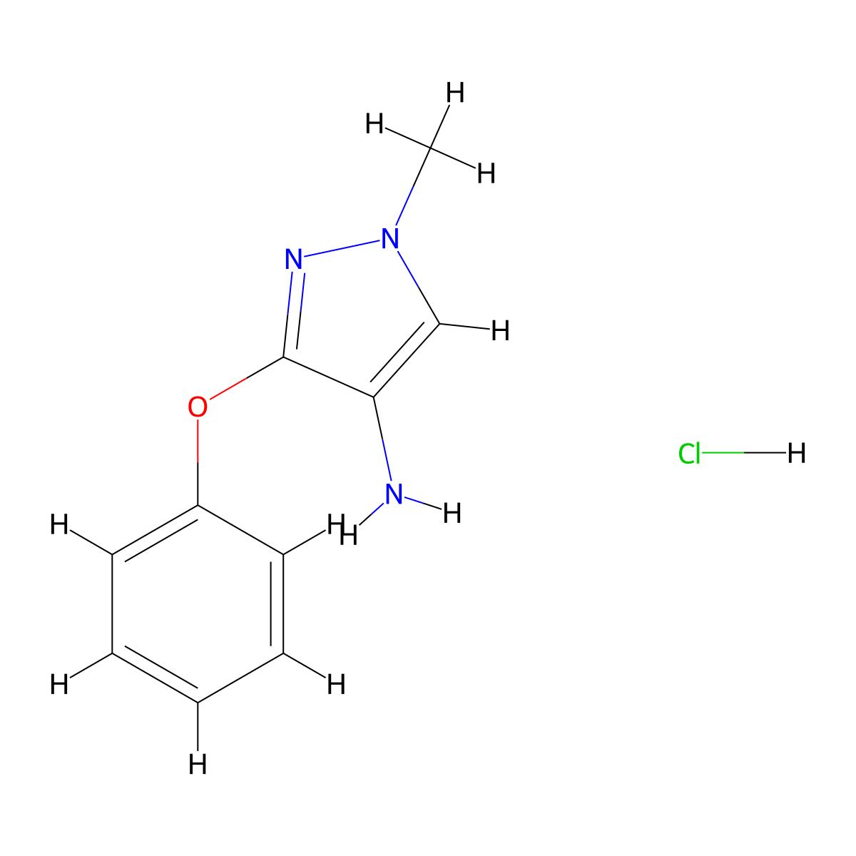 1-Methyl-3-phenoxy-1H-pyrazol-4-amine hydrochloride molecular structure, CAS 1431964-25-8